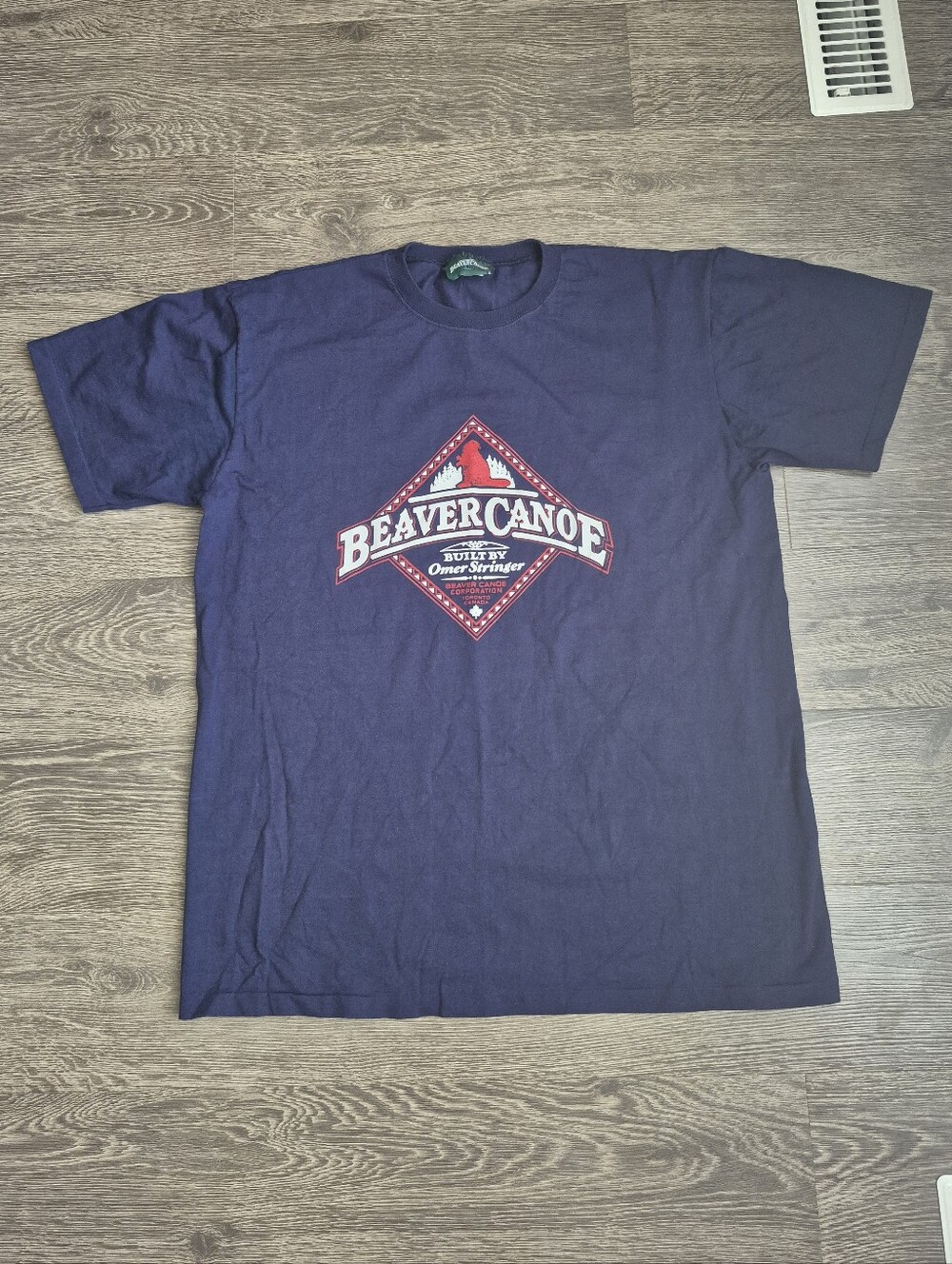 Beaver Canoe Vintage Cotton Men's Navy Graphic Short Sleeve Tee Boxy Large